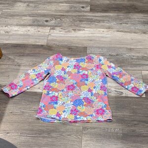 Talbots Floral Long Sleeve Tee - Blue, Orange, Pink